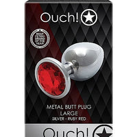 Ouch! Round Gem Butt Plug - Large- Silver / Ruby Red