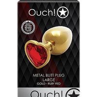 Ouch! Heart Gem Butt Plug - Large - Gold / Ruby Red