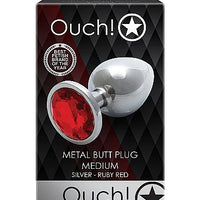 Ouch! Round Gem Butt Plug - Medium- Silver / Ruby Red