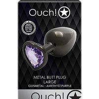 Ouch! Heart Gem Butt Plug - Large - Gun Metal / Amethyst Purple