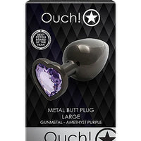 Ouch! Heart Gem Butt Plug - Medium - Gun Metal / Amethyst Purple