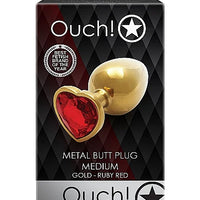 Ouch! Heart Gem Butt Plug - Medium - Gold / Ruby Red