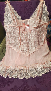 Pink Lace and Sheer Chemise in XL