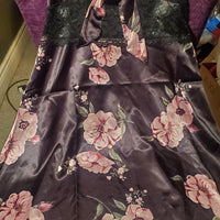 Black and Pink Satin Floral Babydoll in Medium