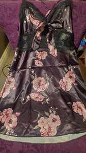 Black and Pink Satin Floral Babydoll in Medium