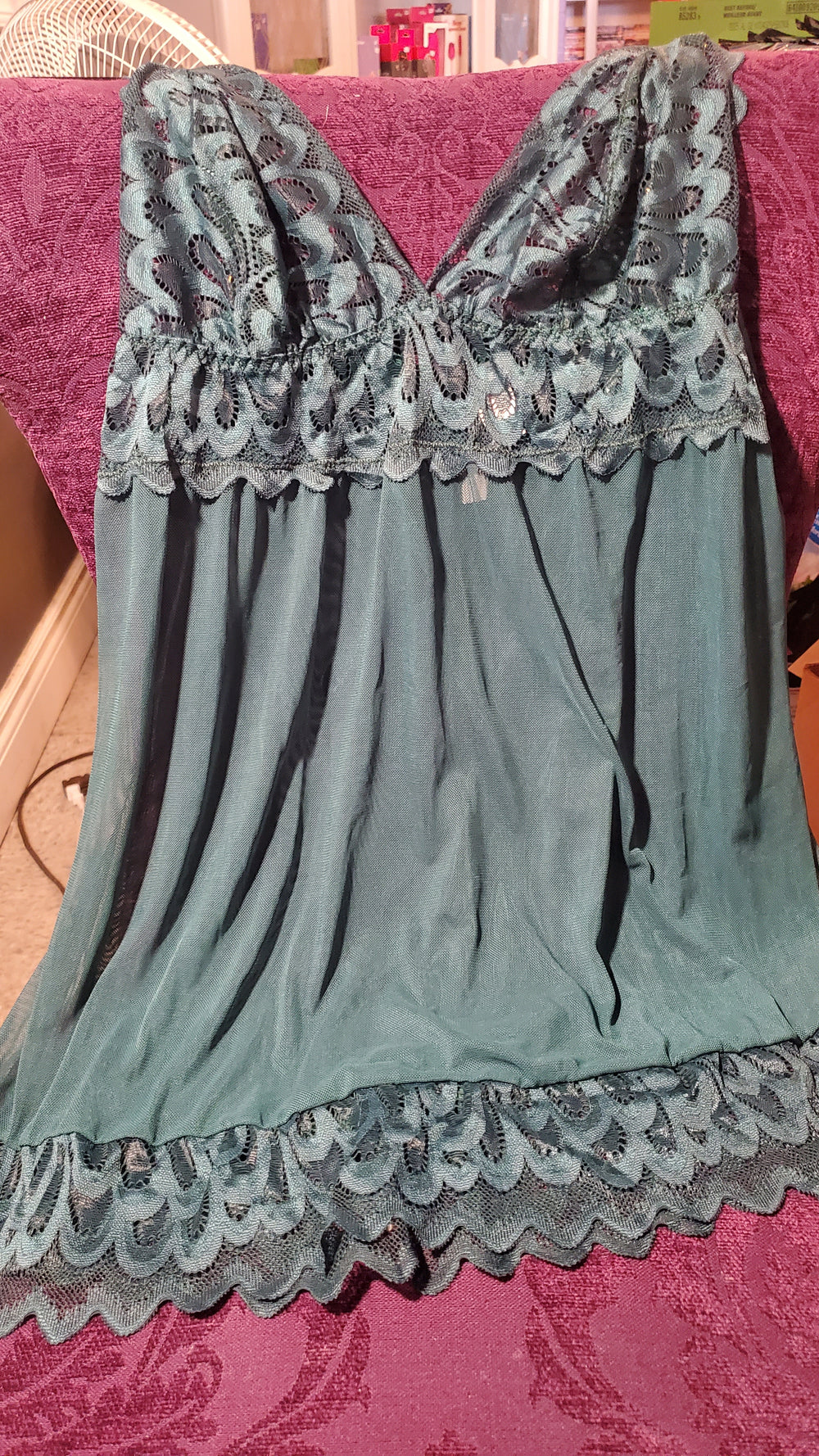 Green Lace & Sheer Babydoll in XL