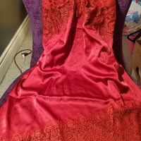 Burgundy Floral Trim Satin Nightdress in Medium