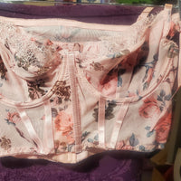 Pink Sheer Floral Cropped Bustier and Thong in Large