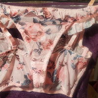 Pink Sheer Floral Cropped Bustier and Thong in Large