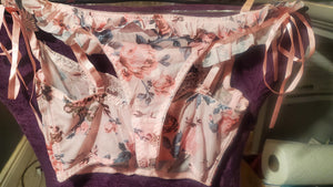 Pink Sheer Floral Cropped Bustier and Thong in Large