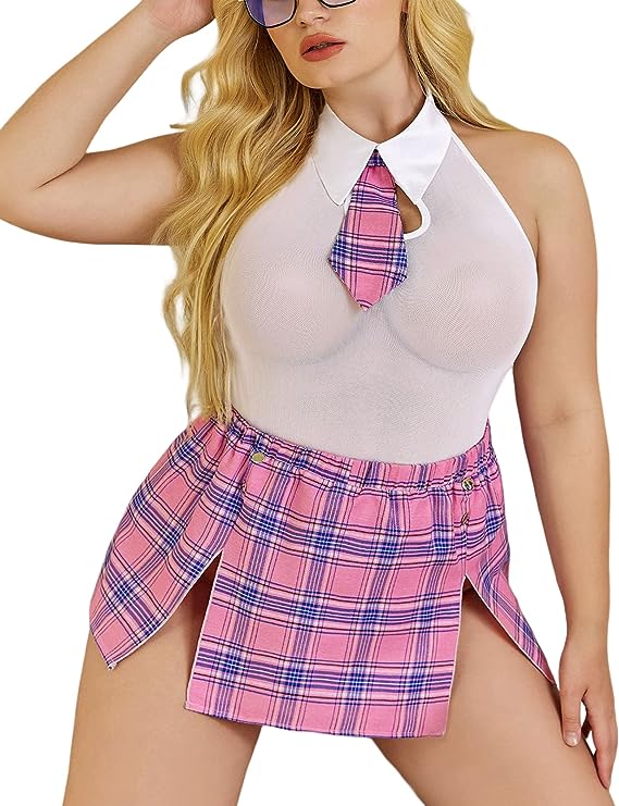 Avidlove Plus Size School Girl Lingerie for Women Sexy Costumes Cosplay Lingerie Set Halloween Role Playing Outfit  4XL
