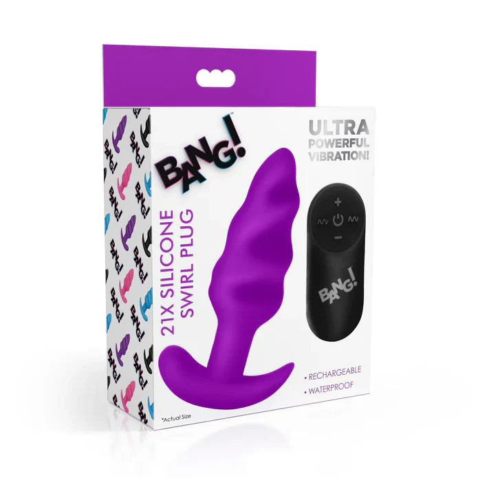 21X Remote Control Vibrating Silicone Swirl Butt Plug - Purple