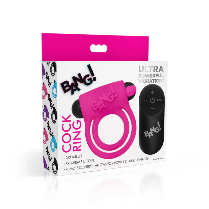 28X Remote Control Vibrating Cock Ring & Bullet - Pink