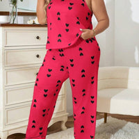 Heart Print Cami Top & Pants PJ Set in 5XL