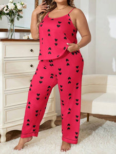 Heart Print Cami Top & Pants PJ Set in 4XL