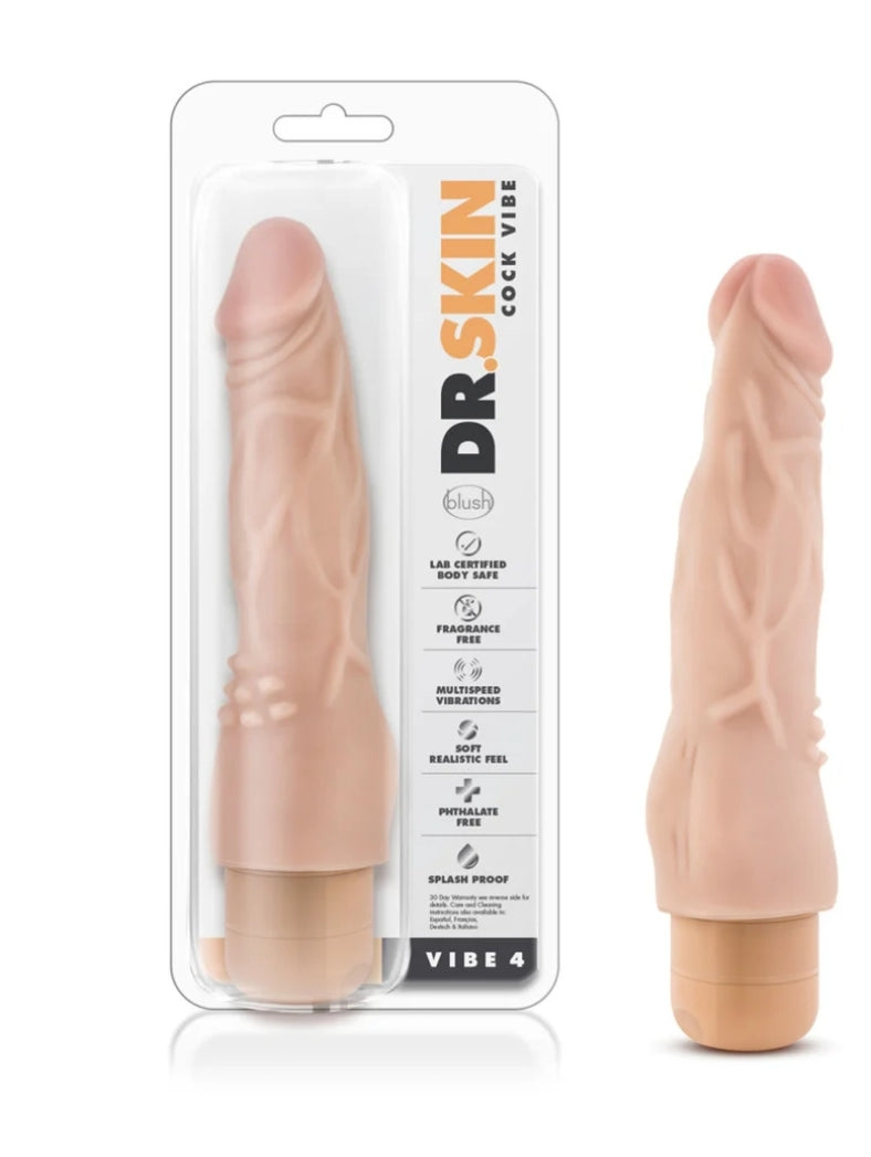 Dr. Skin Vibe 4 - 8 Inch Vibrating Cock - Beige