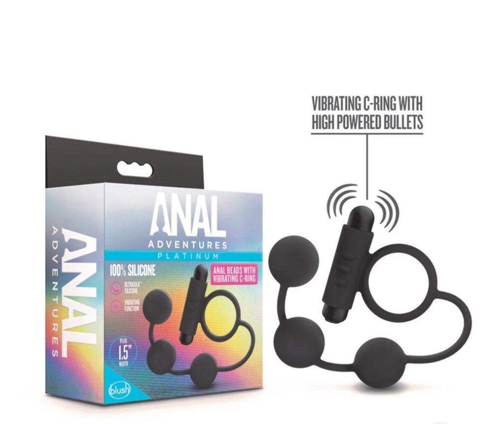 Anal Adventures Platinum Silicone Anal Beads with Vibrating Cock Ring