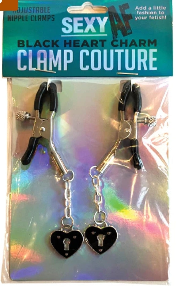 Sexy AF Black Heart Charm Nipple Clamps