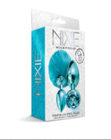 NIXIE Metal Butt Plug Set, Pom Pom and Jewel Inlaid in Blue Metallic
