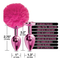 NIXIE Metal Butt Plug Set, Pom Pom and Jewel Inlaid, Pink Metallic
