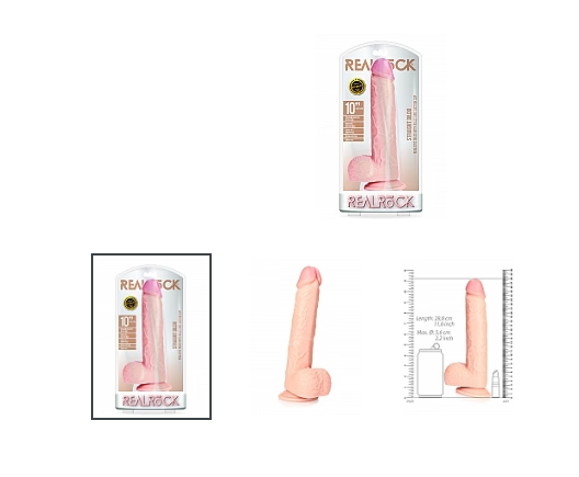 Straight Realistic Dildo with Balls and Suction Cup - 10''/ 25,5 cm