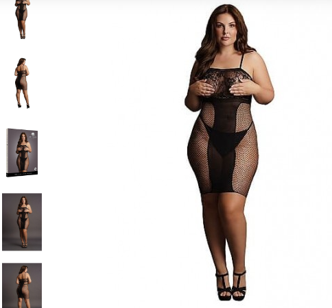 Le Desir Knee length lace and fishnet dress black OS