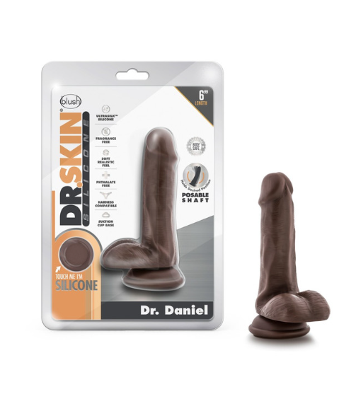 Dr. Skin Silicone - Dr. Daniel - 6 Inch Dildo with Suction Cup - Chocolate