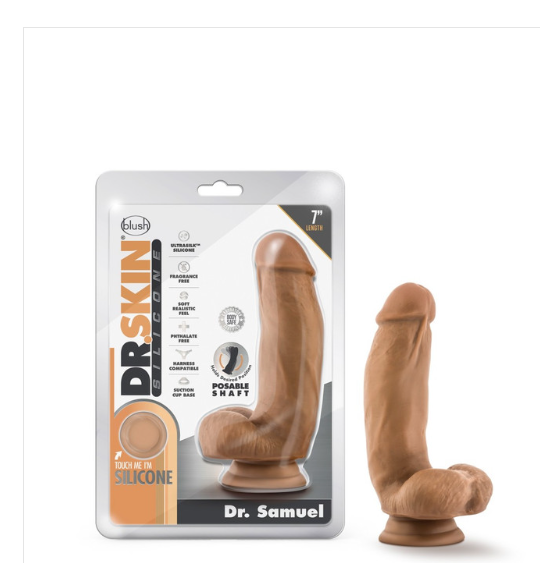 Dr. Skin Silicone - Dr. Samuel - 7 Inch Dildo with Suction Cup - Mocha