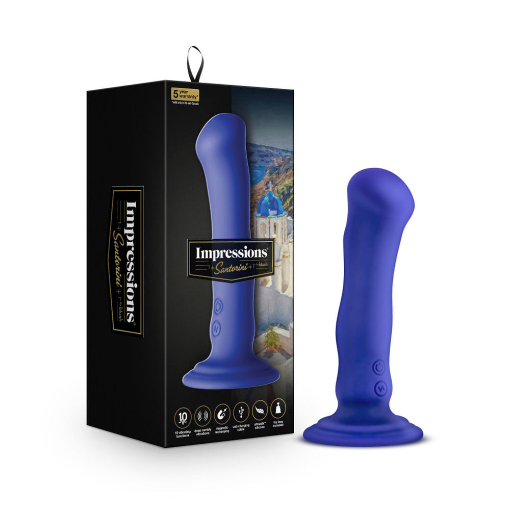 Blush Impressions Santorini G-Spot Blue 6.5-Inch Long Rechargeable Vibrating Dildo With Suction Cup Base