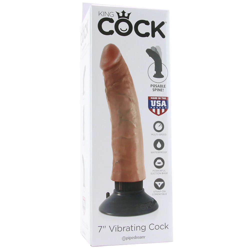 King Cock 7 Inch Vibrating Suction Cup Dildo in Tan