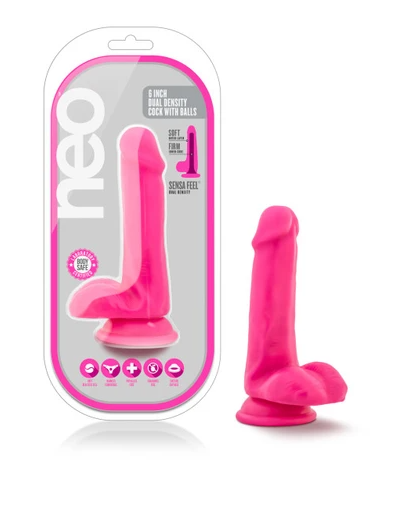 Neo - 6 Inch Dual Density Cock With Balls - Neon Pink