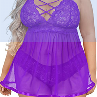 PURPLE Sexy Open Back Babydoll Strappy Lace Chemise SIZE XL