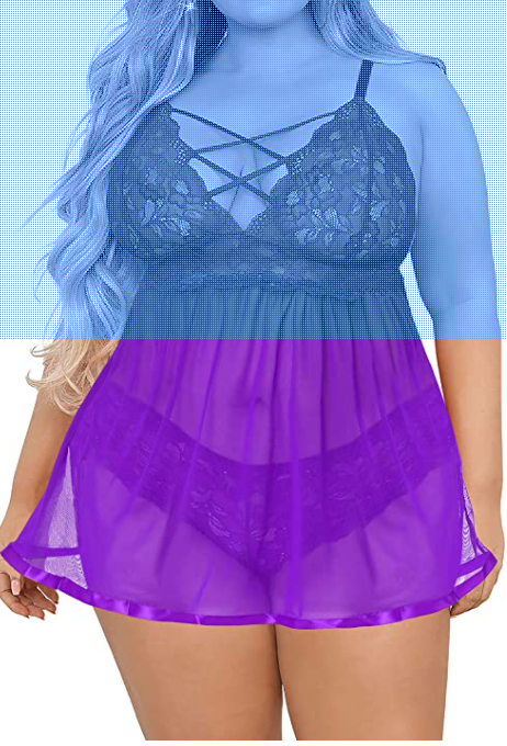 PURPLE Sexy Open Back Babydoll Strappy Lace Chemise SIZE XL