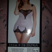 Chemise With Eyelash Lace Neckline in Pink/Black 1X/2X