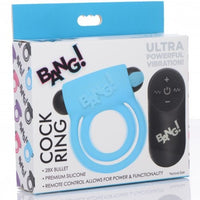 Rechargeable Silicone Cock Ring and Bullet with Remote Control Blue