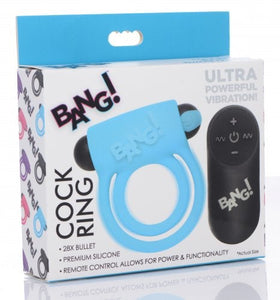 Rechargeable Silicone Cock Ring and Bullet with Remote Control Blue