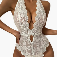 WHITE Women Naughty with Garter Belts One Piece Lace Sexy Sets Teddy Babydoll Pajama Underwear Bodysuit Lingerie ASSORTED SIZES