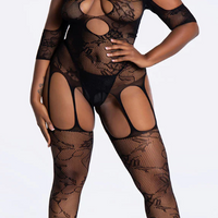 Plus Size Aphrodite Floral Net Bodystocking