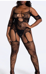 Plus Size Aphrodite Floral Net Bodystocking