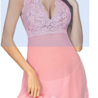 PINK Lace Sleepwear Set Dress Halter Lingerie Mesh Chemise Babydoll Assort sizes