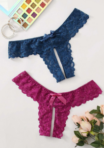 Plus Scalloped Trim Lace Crotchless Panty 2XL assorted colours