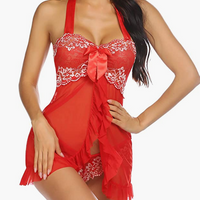 RED Babydoll Set Mesh Lingerie Lace Sleepwear Strap Chemise Outfits SIZE 3XL