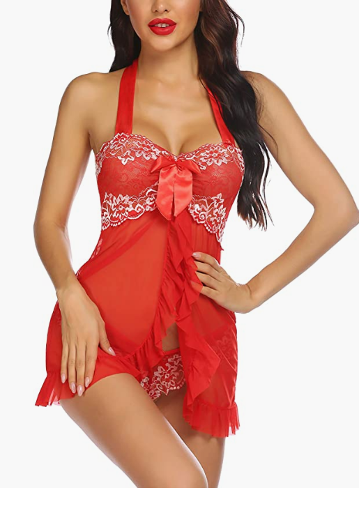 RED Babydoll Set Mesh Lingerie Lace Sleepwear Strap Chemise Outfits SIZE 3XL