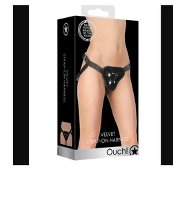 OUCH! VELVET STRAP-ON HARNESS WITH O-RING - BLACK