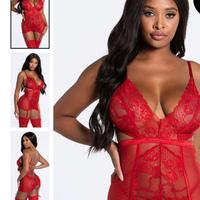 Red Vivacious Red Lace Chemise Set size M