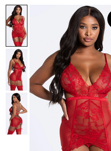 Red Vivacious Red Lace Chemise Set size M