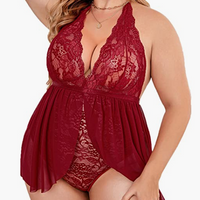 Red Snap Crotch Halter Nighty 24W