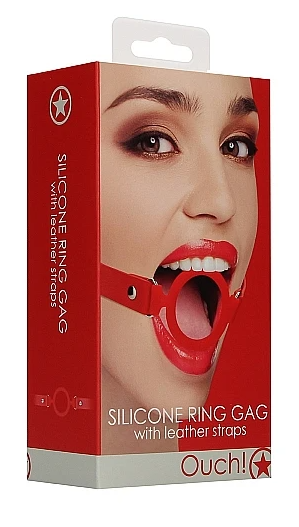 Silicone Ring Gag - With Leather Straps - Red