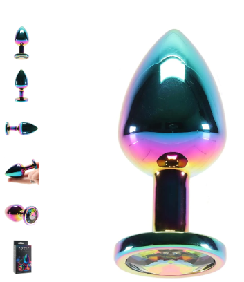 Medium Aluminum Plug with Rainbow Gem in Multicolor