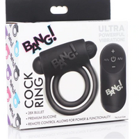 Rechargeable Silicone Cock Ring and Bullet with Remote Control Black